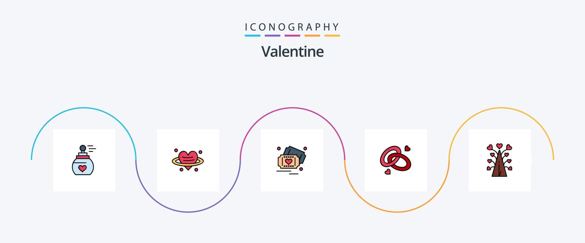 San Valentino linea pieno piatto 5 icona imballare Compreso amore. nozze squillo. san valentino giorno. fidanzamento. nozze vettore