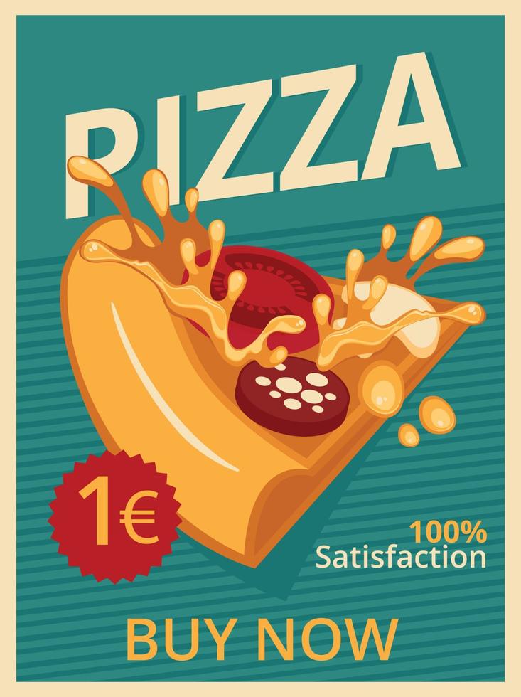 Vintage ▾ veloce cibo sfondo. Pizza negozio manifesto design vettore illustrazione.