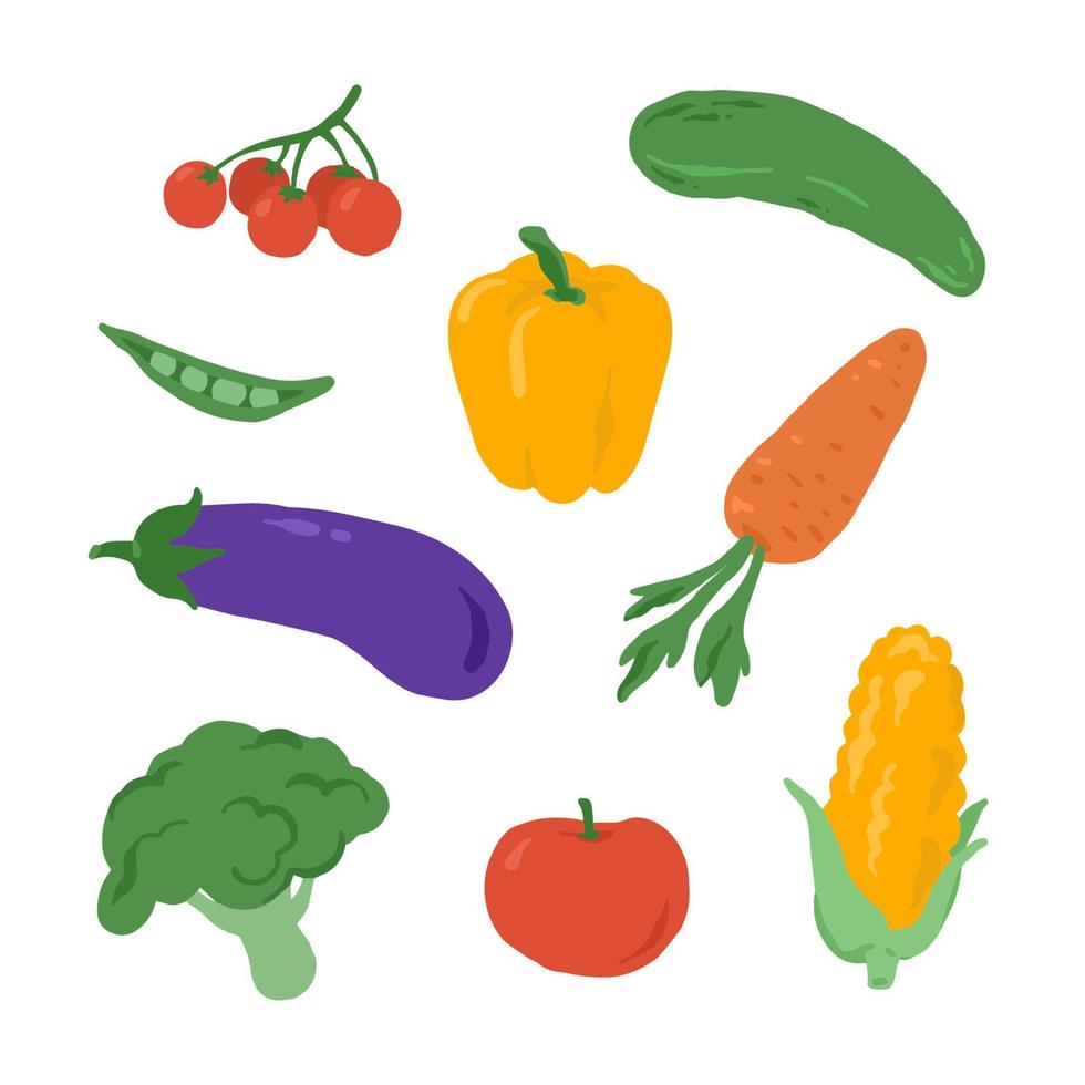 impostato di mano disegnato colorato verdure ingridients scarabocchi vettore