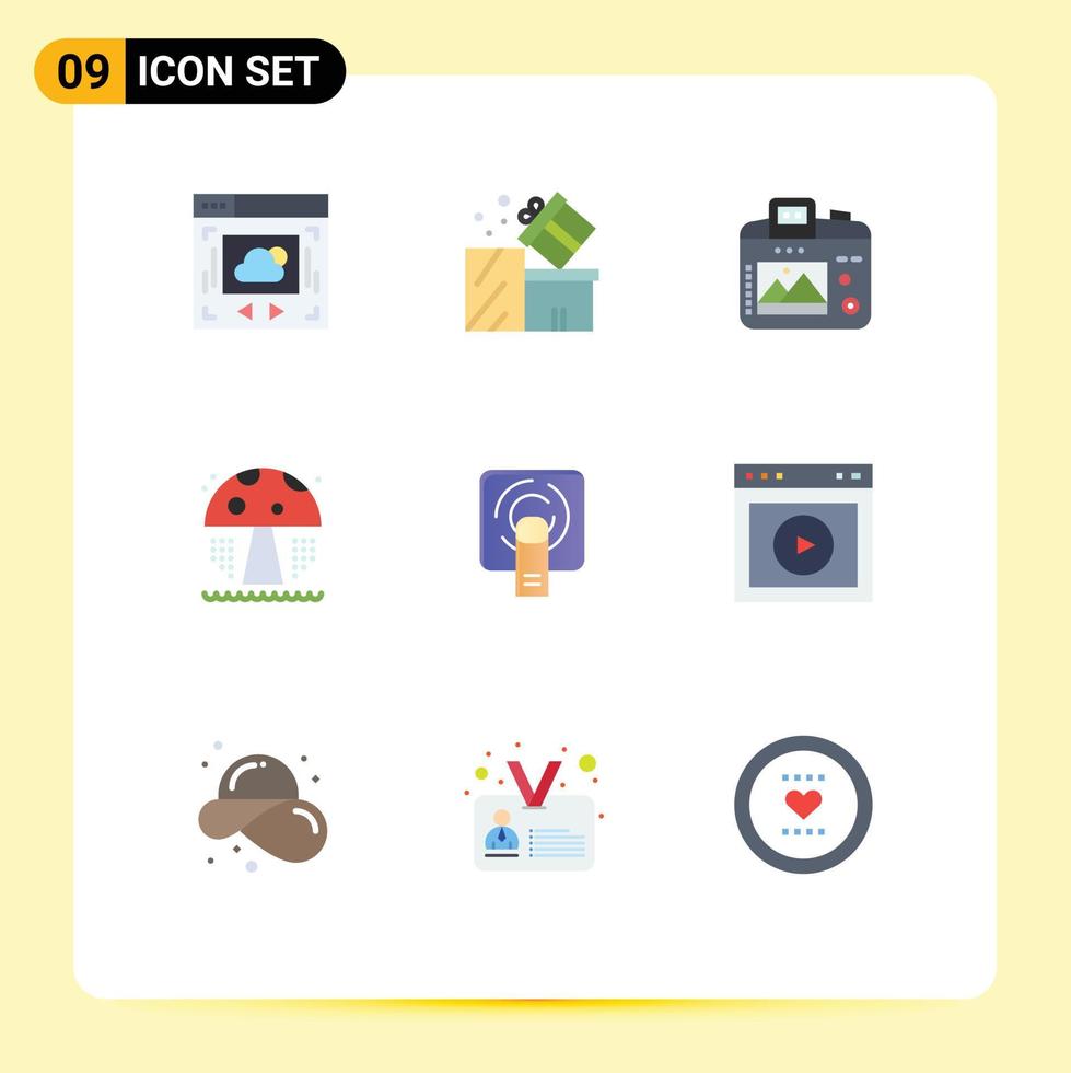 impostato di 9 moderno ui icone simboli segni per dito tuch dito telecamera fungo acqua modificabile vettore design elementi