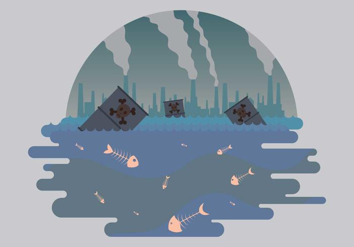 Pesce morto e illustrazione di inquinamento vettore