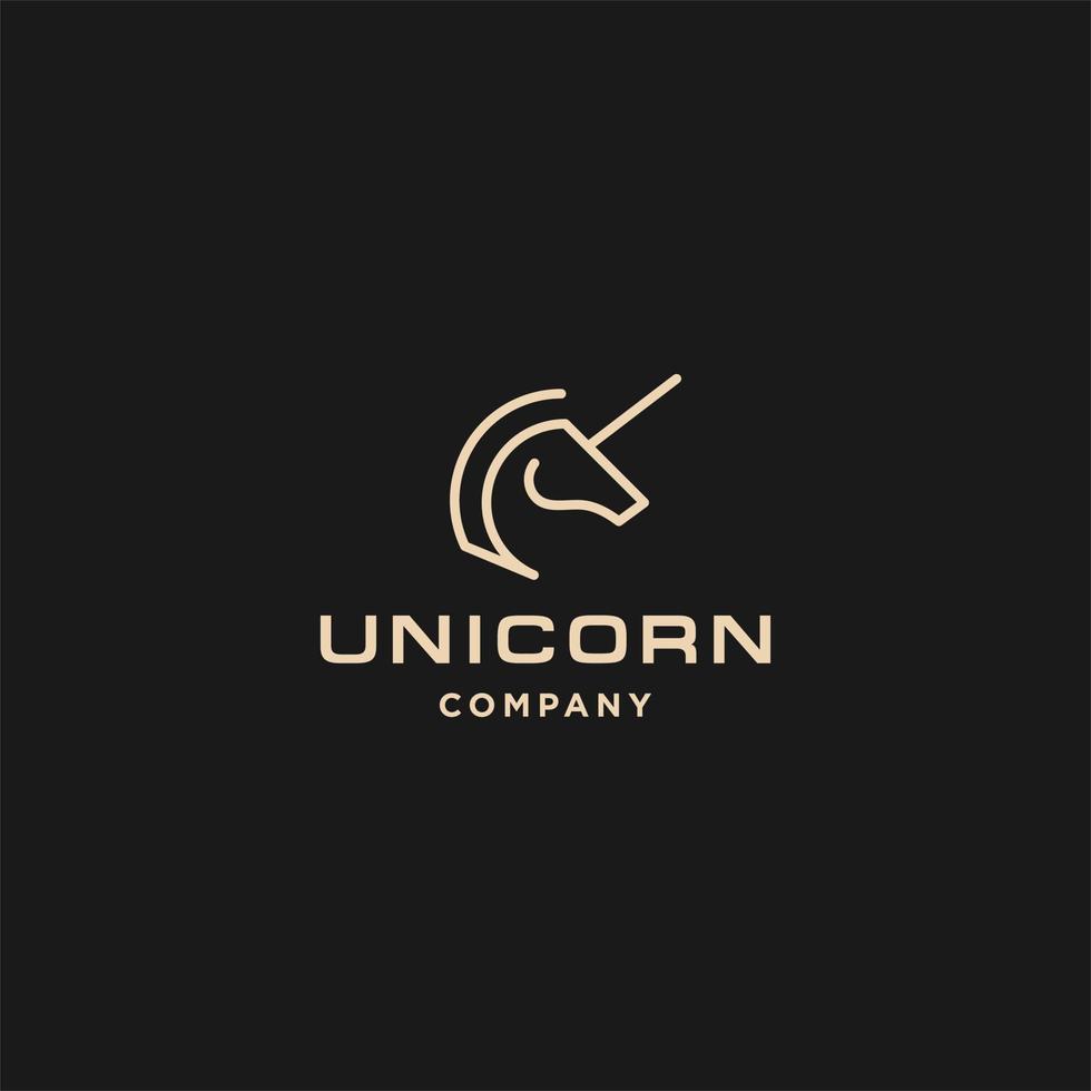 semplice linea cavallo unicorno Pegasus con corno logo design icona vettore nel lusso oro colore telaio