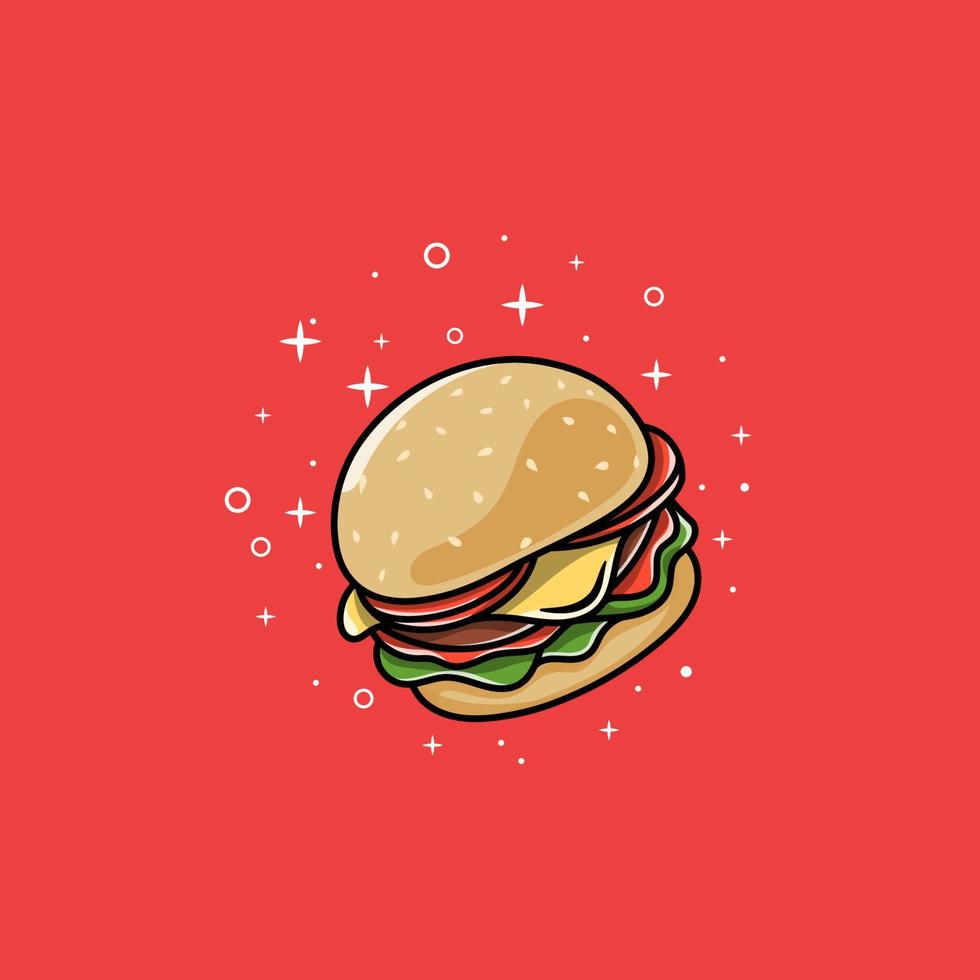 hamburger con scintillante stelle cartone animato vettore