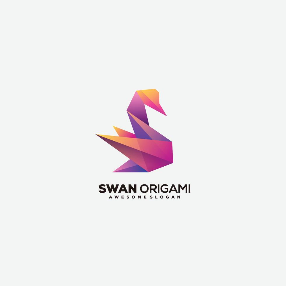origami cigno logo design colorato vettore