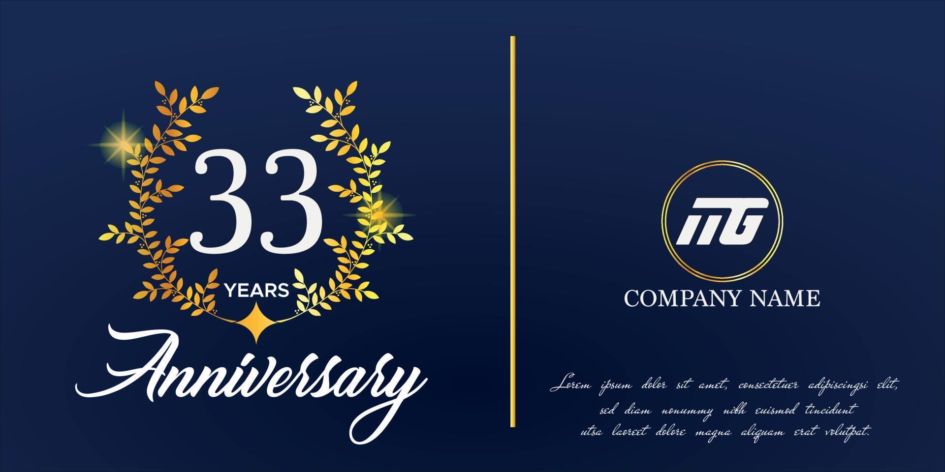 33 ° anniversario logo con elegante ornamento monogramma e logo nome modello su elegante blu sfondo, brillare, vettore design per saluto carta.