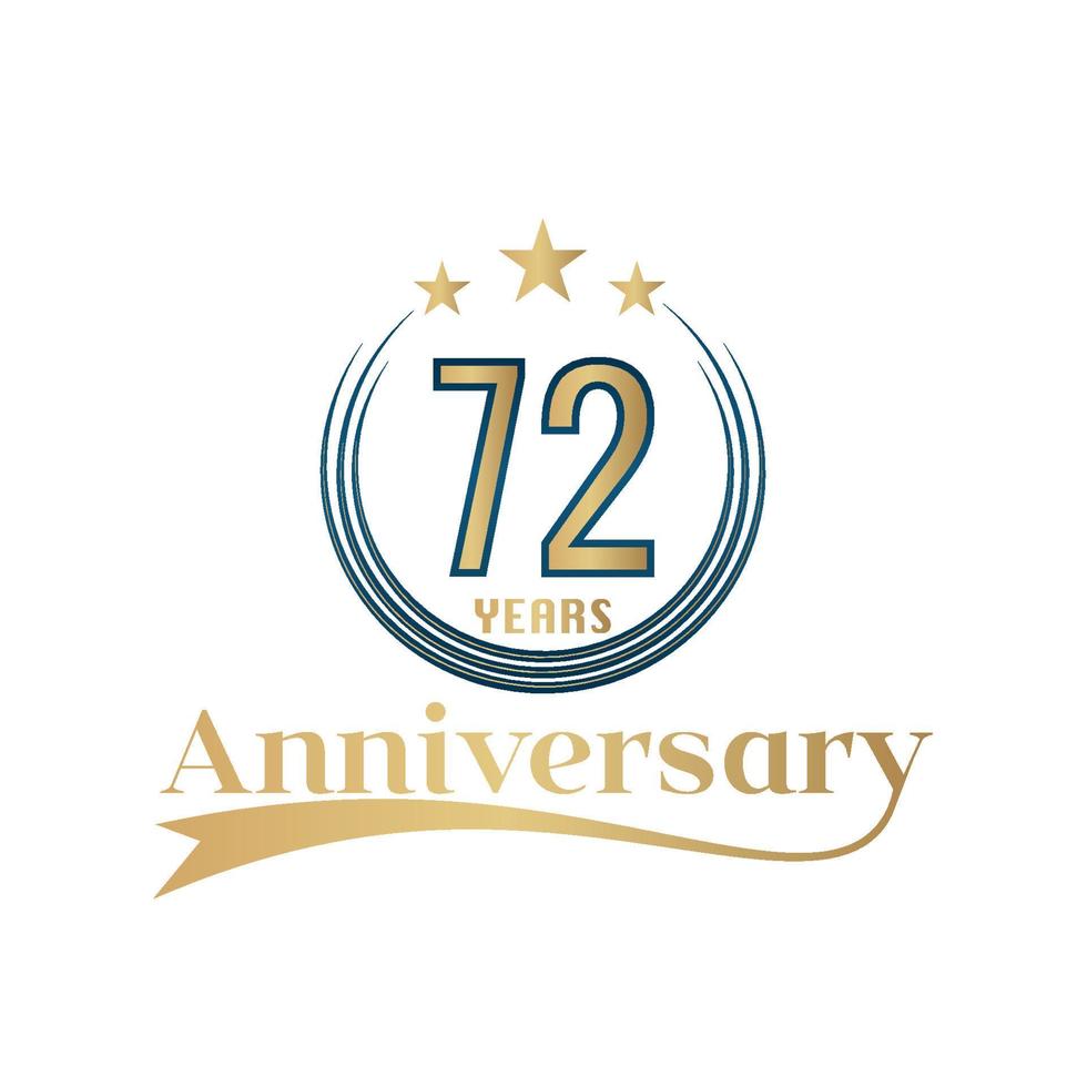 72° anno anniversario vettore modello design illustrazione. oro e blu colore design con nastro