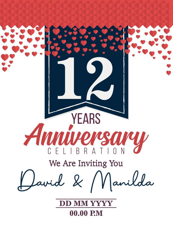 12 ° anni anniversario logo celebrazione con amore per celebrazione evento, compleanno, nozze, saluto carta, e invito vettore