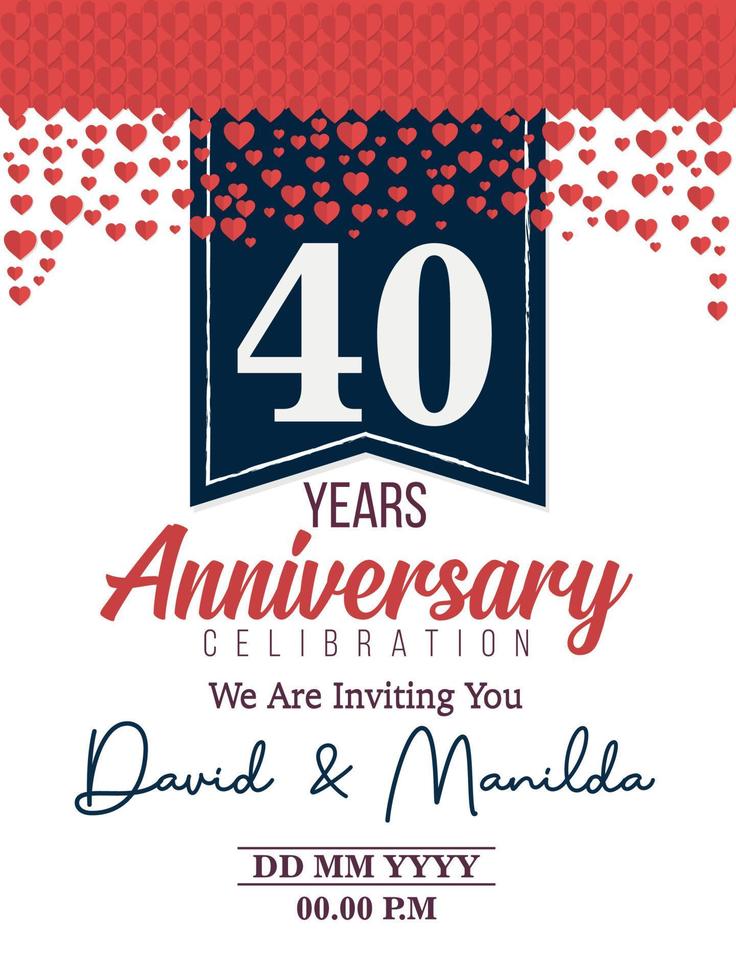 40 ° anni anniversario logo celebrazione con amore per celebrazione evento, compleanno, nozze, saluto carta, e invito vettore