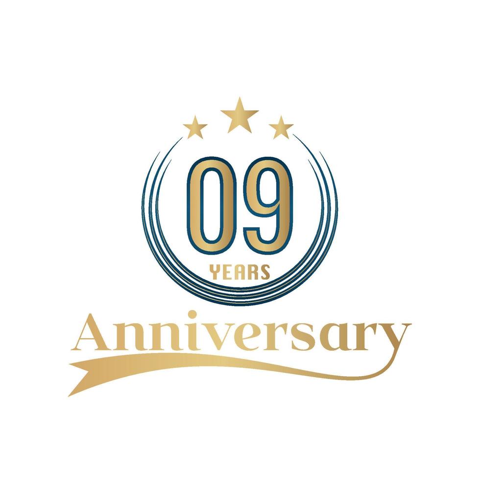 09 anno anniversario vettore modello design illustrazione. oro e blu colore design con nastro