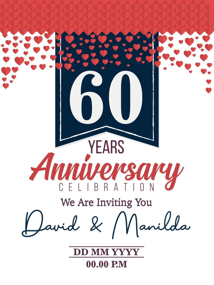 60 ° anni anniversario logo celebrazione con amore per celebrazione evento, compleanno, nozze, saluto carta, e invito vettore