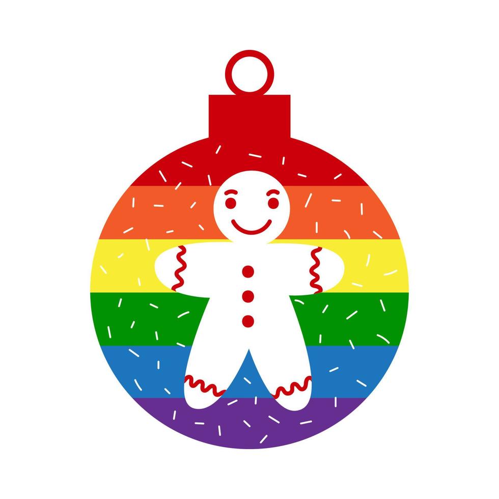 arcobaleno lgbt Natale palla decorazione con Pan di zenzero vettore