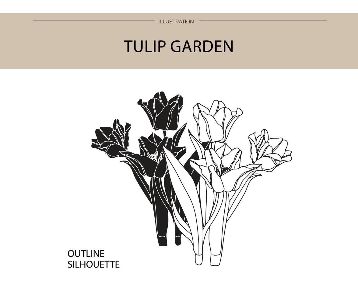 tulipano giardino silhouette vettore