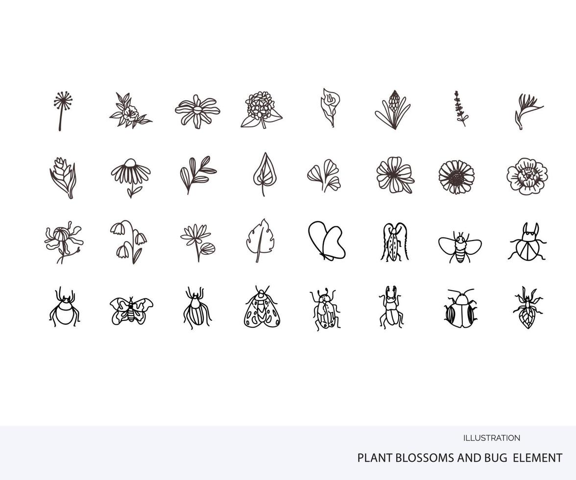 fiore fiorire e insetto schema vettore mano disegnato scarabocchio