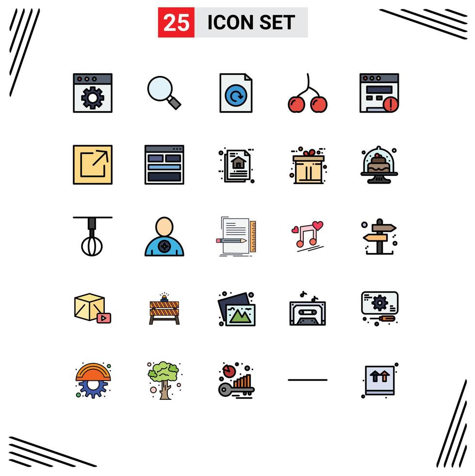 universale icona simboli gruppo di 25 moderno pieno linea piatto colori di collegamento sito web file SEO cibo modificabile vettore design elementi