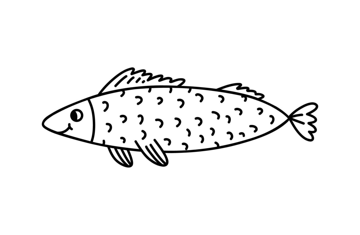 carino pesce isolato su bianca sfondo. vettore disegnato a mano illustrazione nel scarabocchio stile. Perfetto per decorazioni, logo, vario disegni.