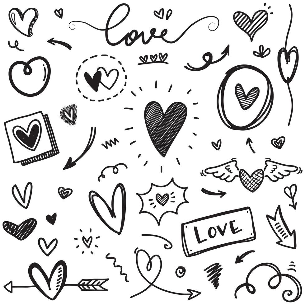 cuori di doodle, cuori d'amore disegnati a mano. illustrazione vettoriale. vettore