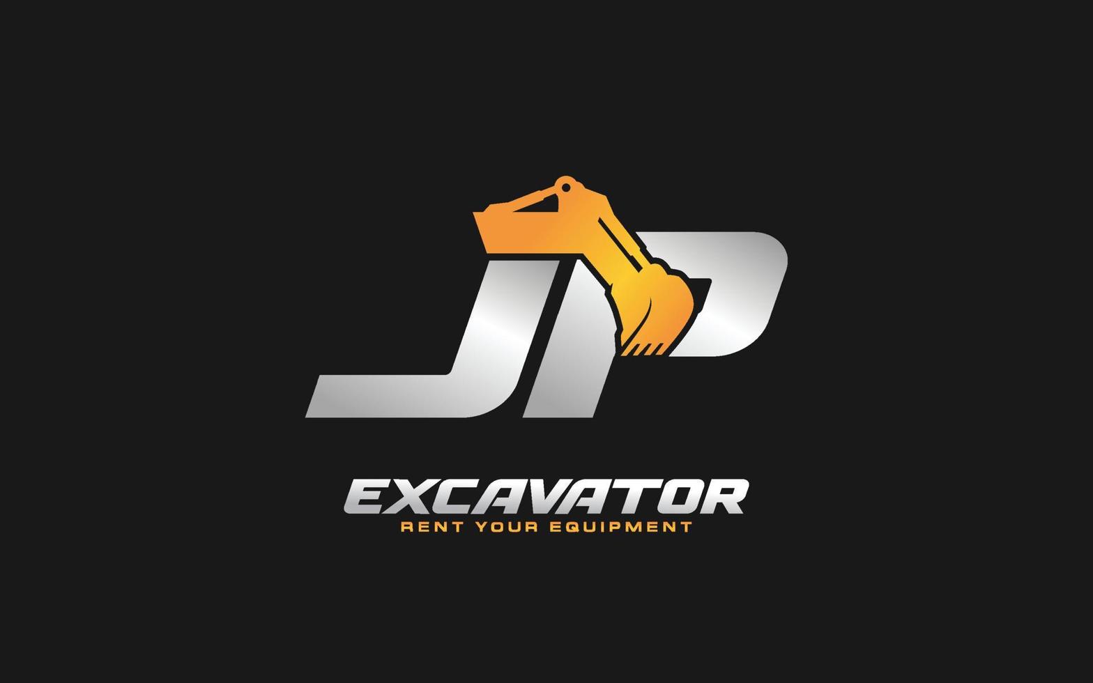 jp logo scavatrice per costruzione azienda. pesante attrezzatura modello vettore illustrazione per il tuo marca.
