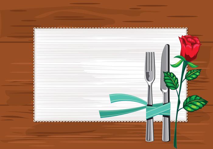 Modello Primo piano del piatto con coltelli e forchetta e un tovagliolo sul tavolo vettore