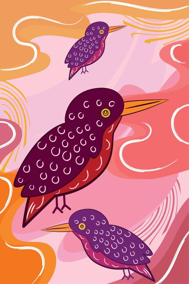 verticale neutro colorato sfondo con uccello schizzi vettore illustrazione