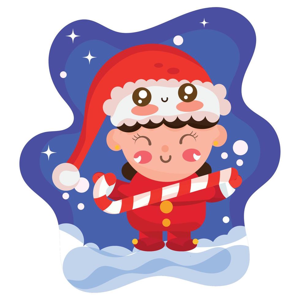 isolato contento ragazza cartone animato personaggio con Natale Abiti vettore illustrazione