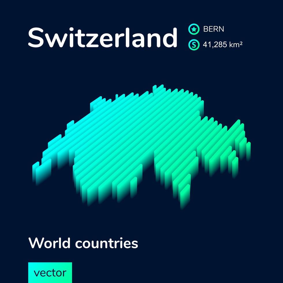 stilizzato a strisce neon isometrico vettore Svizzera carta geografica con 3d effetto. carta geografica di Svizzera