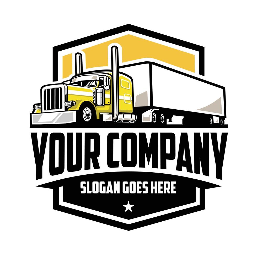 autotrasporti azienda logo emblema distintivo vettore isolato. giallo semi camion 18 Wheeler camion logo. migliore per autotrasporti e nolo relazionato industria