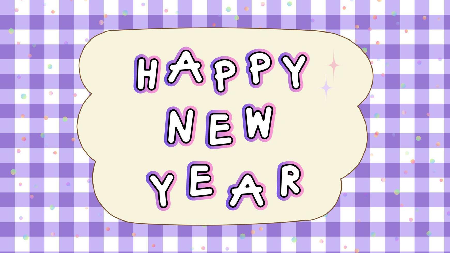contento nuovo anno saluto carta, carino vacanza cartolina su viola percalle sfondo illustrazione, Perfetto per striscione, sfondo, sfondo, cartolina, sfondo vettore