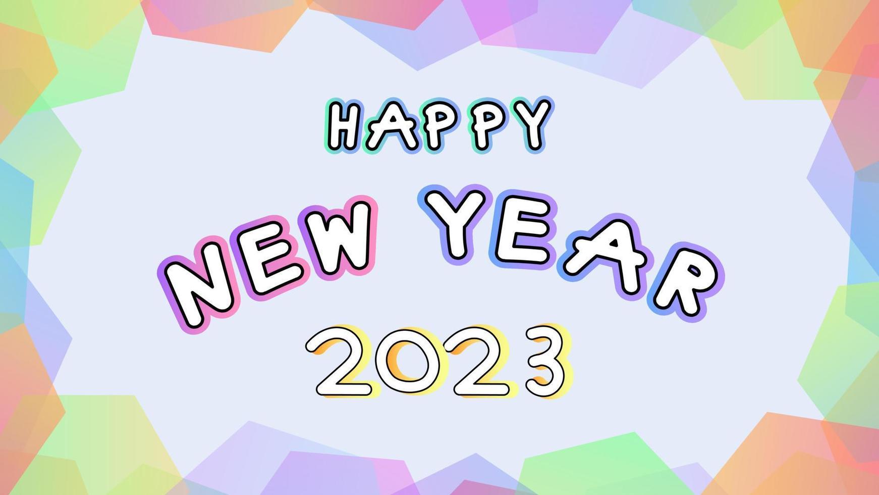 contento nuovo anno 2023 saluto carta, carino vacanza cartolina, colorato esagono pendenza decorazione sfondo illustrazione, Perfetto per striscione, sfondo, sfondo, cartolina, sfondo vettore