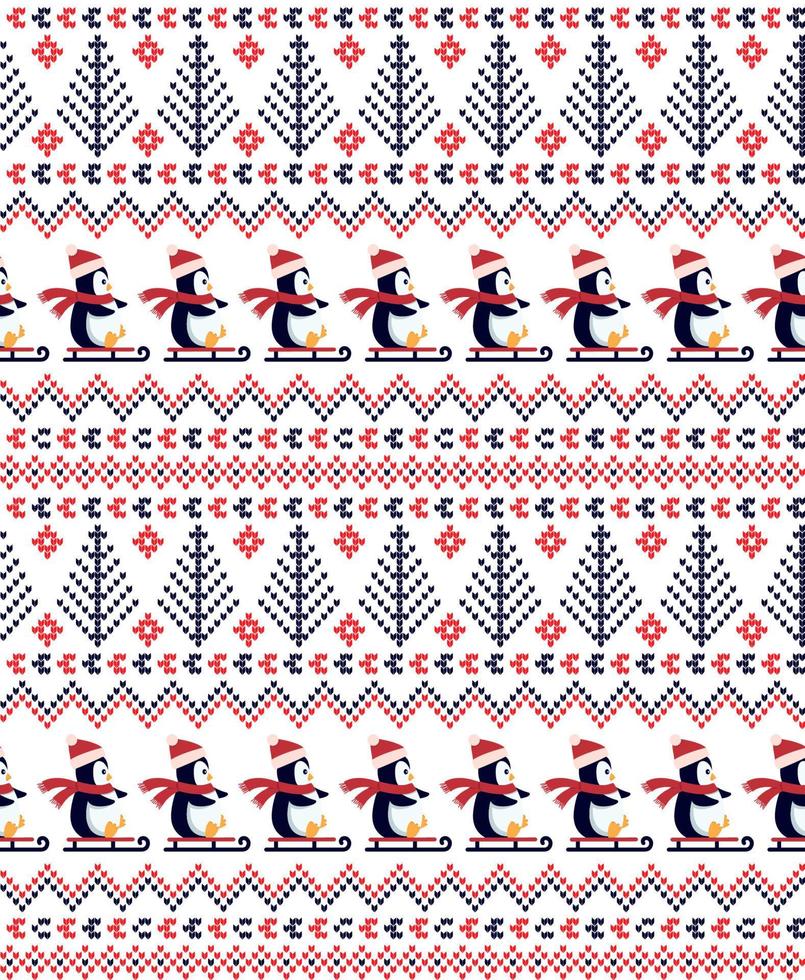 a maglia Natale e nuovo anno modello il pinguini. lana maglieria maglione design. sfondo involucro carta tessile Stampa. eps 10 vettore