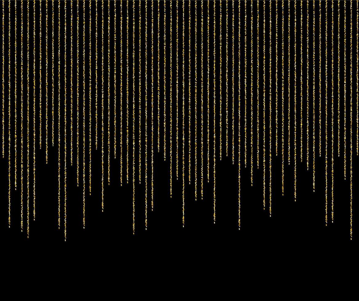 oro luccichio ghirlande sospeso sfondo vettore illustrazione. d'oro polvere elementi caduta fuori uso, volante cerchio coriandoli Linee. premio scintillare punti, il giro orpelli celebrazione grafico design.