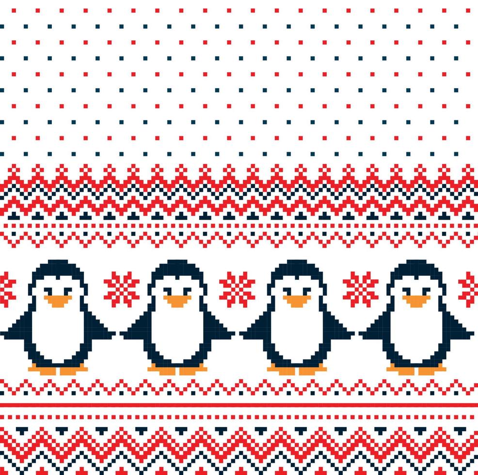 nuovo anni Natale modello pixel con pinguini vettore illustrazione