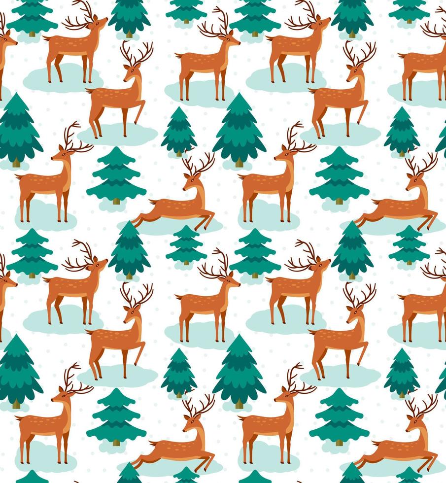 Natale e nuovo anni senza soluzione di continuità modello nel renna e abete alberi esp 10 vettore