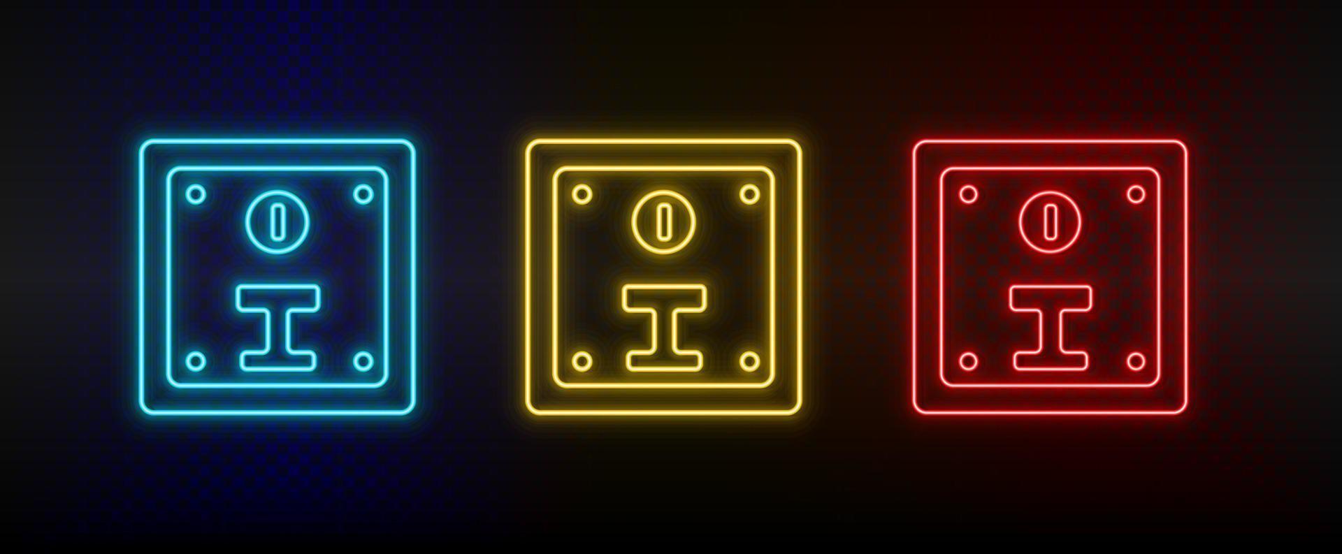 neon icone. moneta fessura retrò arcade. impostato di rosso, blu, giallo neon vettore icona su scurire sfondo
