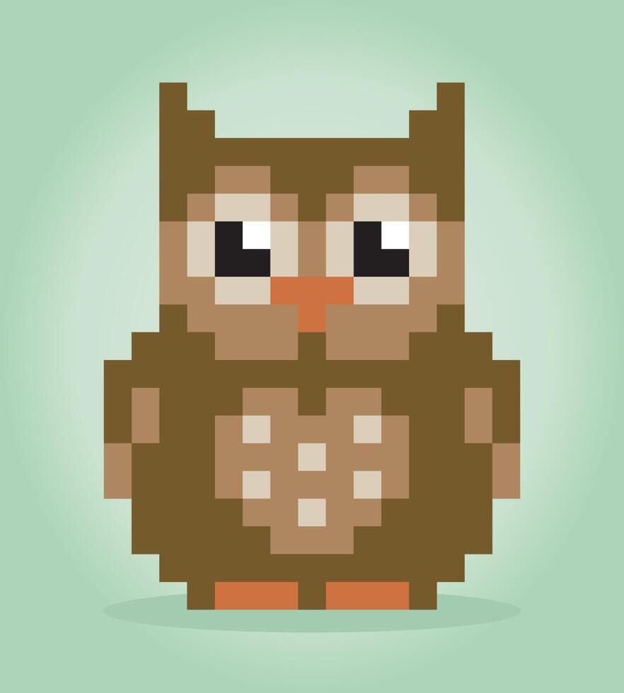 Gufo a 8 bit pixel. animali per risorse di gioco e schemi a punto croce nelle illustrazioni vettoriali. vettore