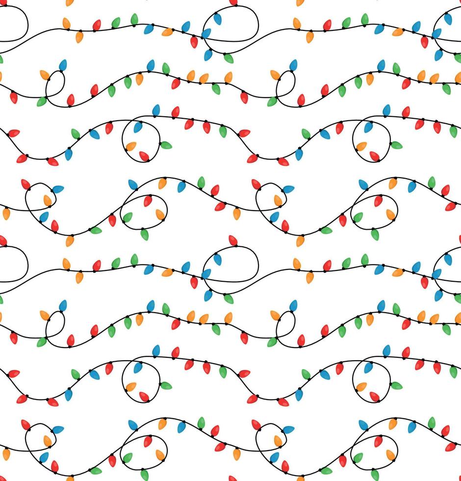 rosso e verde vacanza Natale e nuovo anno intrecciate corda colorato luci su bianca sfondo vettore senza soluzione di continuità modello. inverno vacanza Stampa