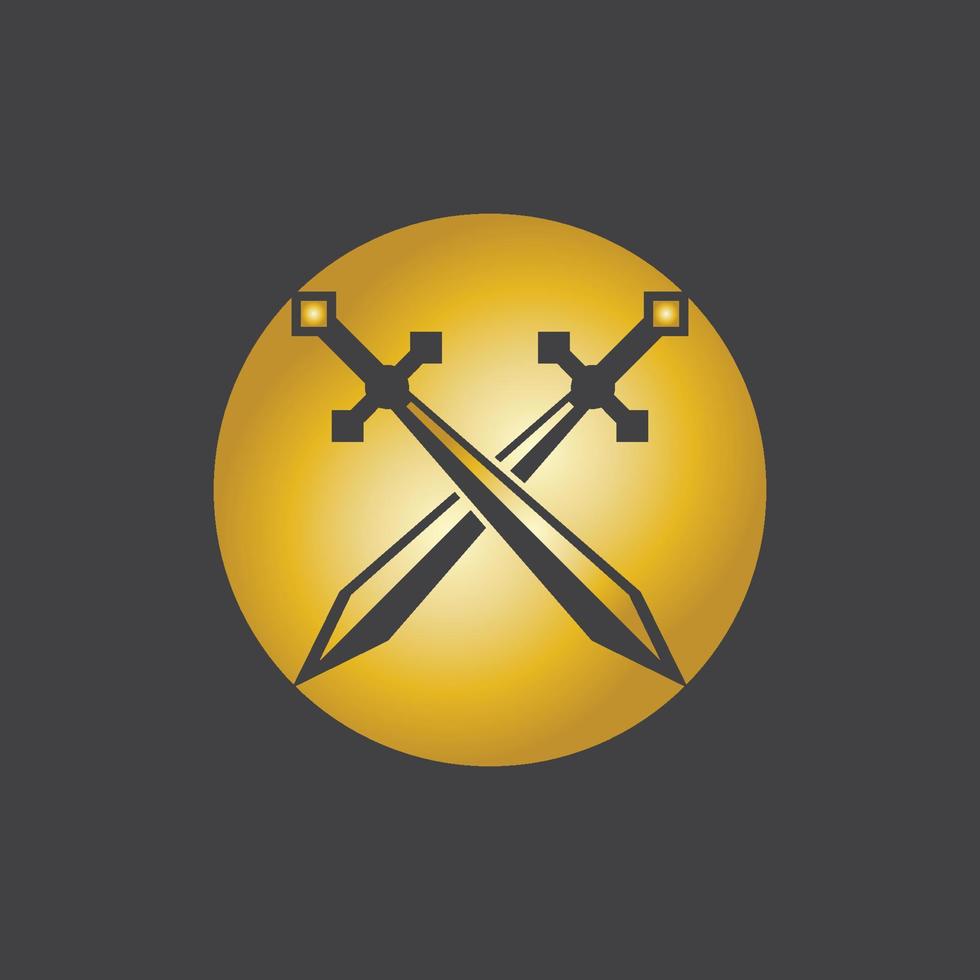 oro spada guerra difendere logo vettore illustrazione con nero sfondo