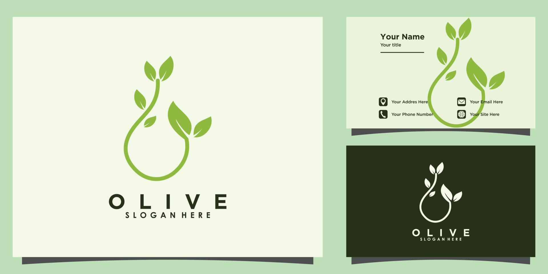 oliva olio logo design e attività commerciale carta vettore