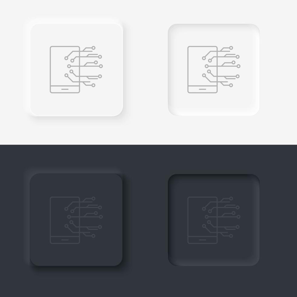 mobile, inteligente icona - vettore. artificiale intelligenza neumorfico stile vettore icona impostato