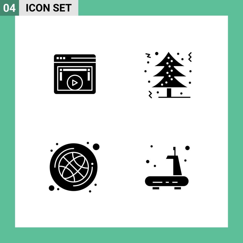 moderno impostato di 4 solido glifi e simboli come come pagina palla video Natale albero sport modificabile vettore design elementi