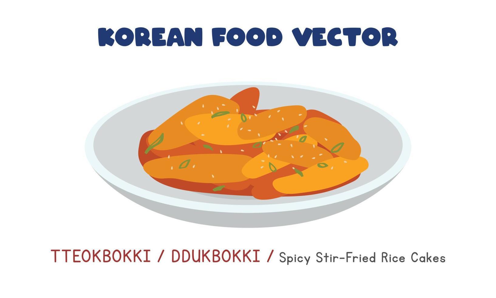 coreano tteokbokki o ddukbokki - speziato Saltato in padella riso torte piatto vettore design illustrazione, clipart cartone animato stile. asiatico cibo. coreano cucina. coreano cibo