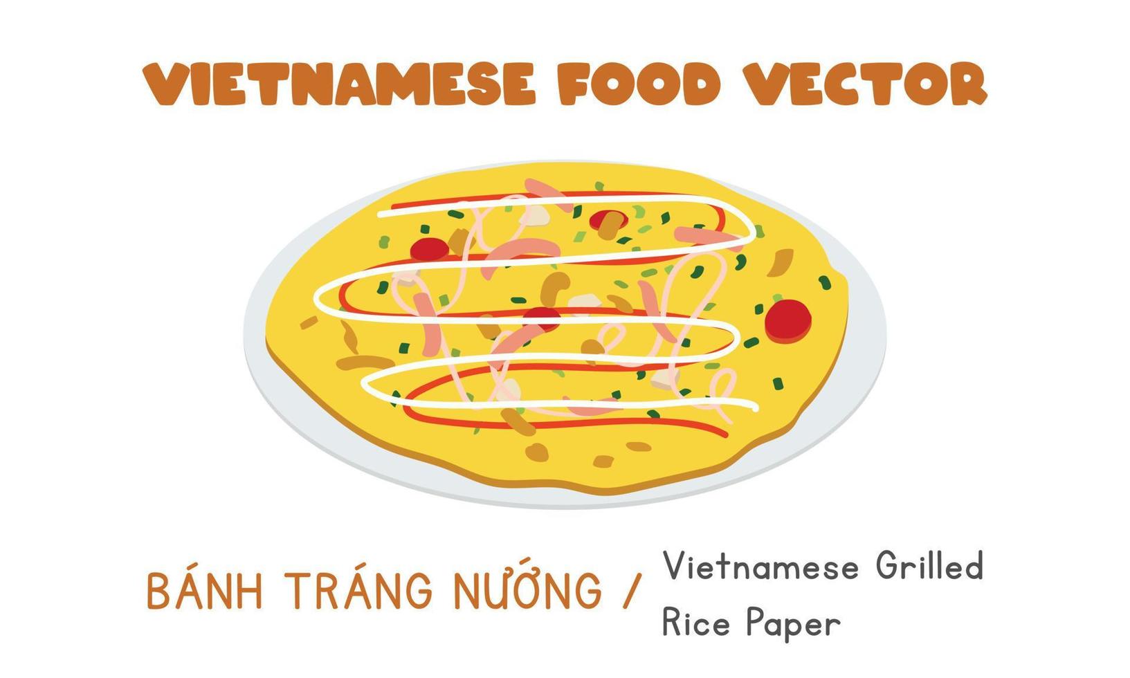 vietnamita banh trang nong - grigliato riso carta Pizza piatto vettore disegno, clipart cartone animato stile. asiatico cibo. vietnamita cucina. Vietnam cibo