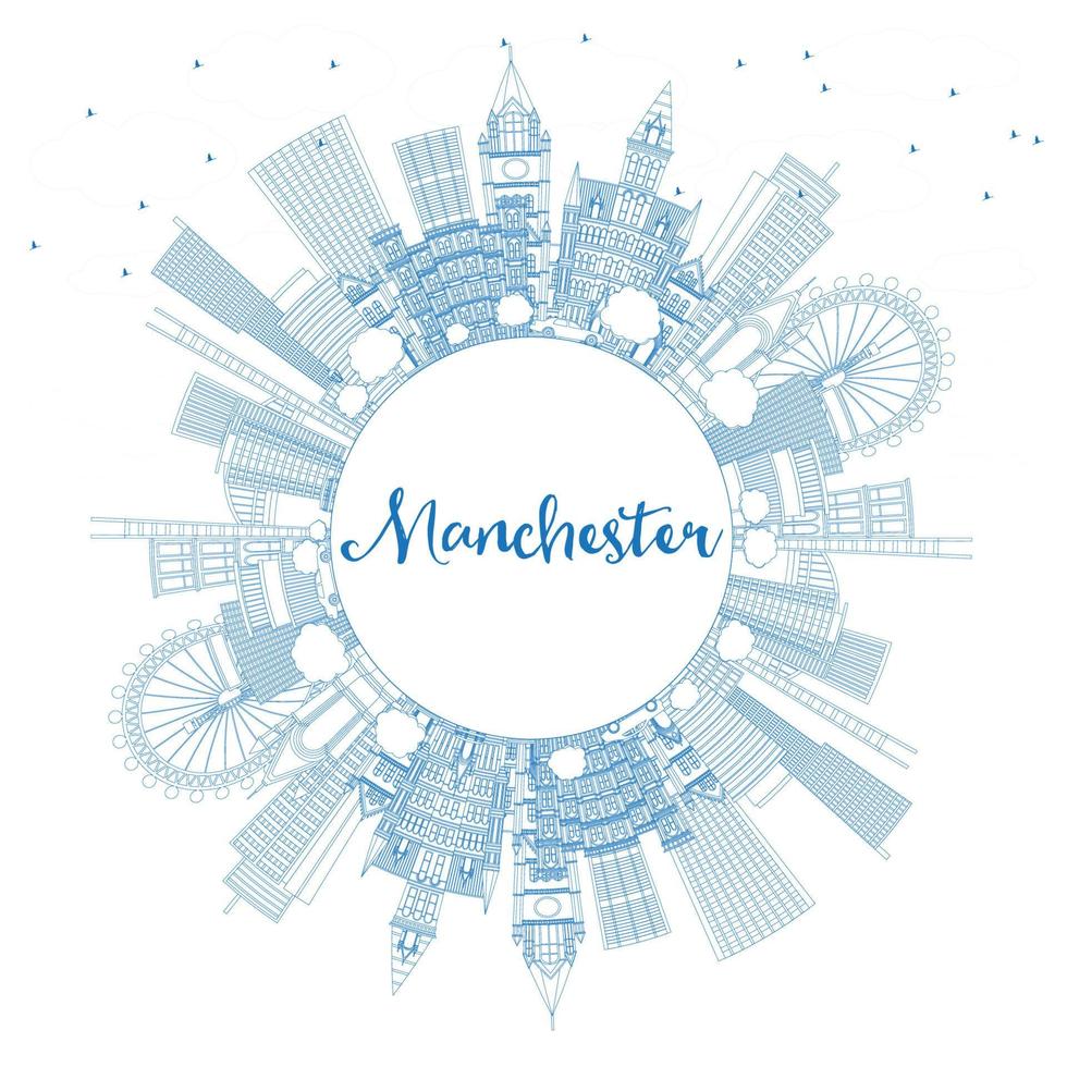 schema Manchester Inghilterra città orizzonte con blu edifici e copia spazio. vettore