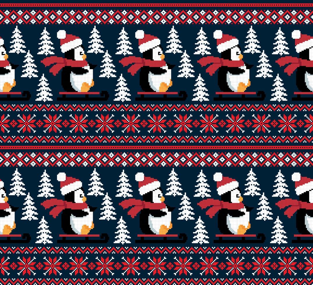 nuovo anni Natale modello pixel nel pinguini vettore illustrazione