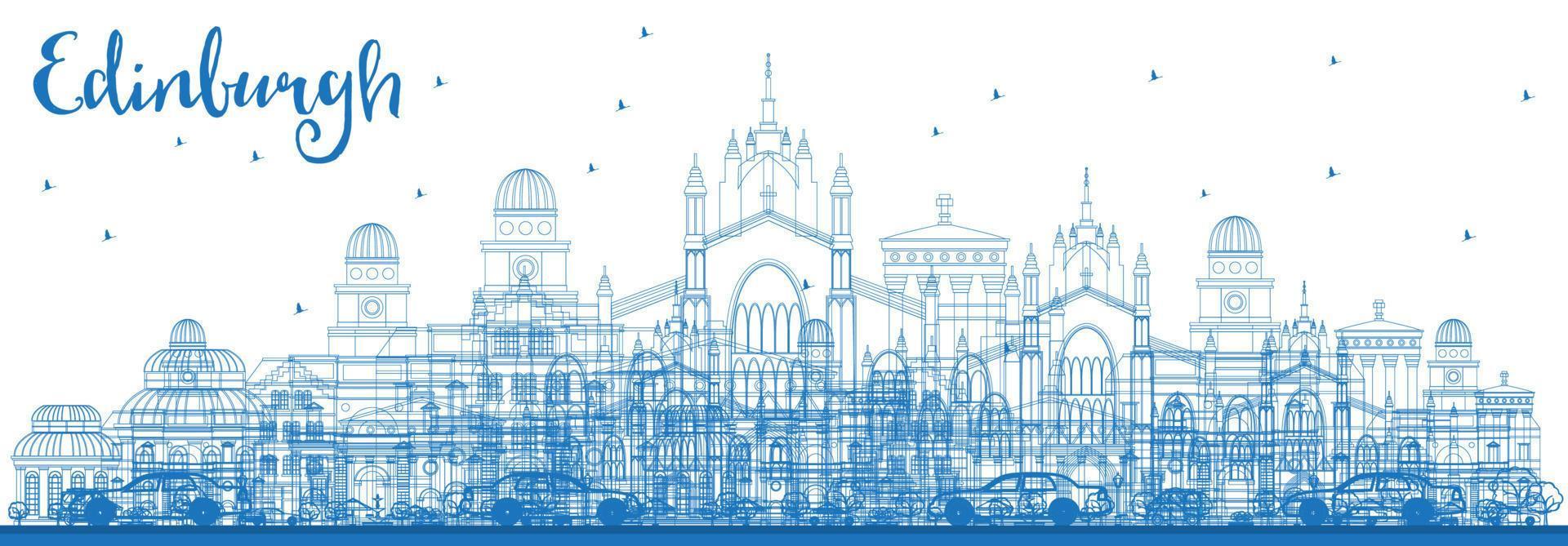 delineare lo skyline di edimburgo con edifici blu. vettore