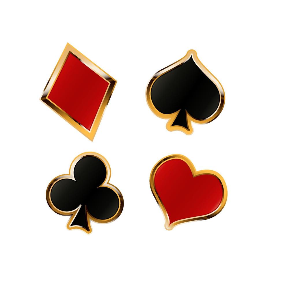 poker carta abiti, oro telaio - cuori, club, picche e diamanti. isolato. vettore