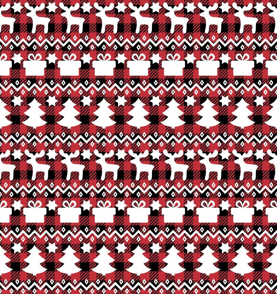 bufalo plaid Natale tintinnio campane su il sfondo di il musica pagina. festivo senza soluzione di continuità modello. vettore illustrazione.