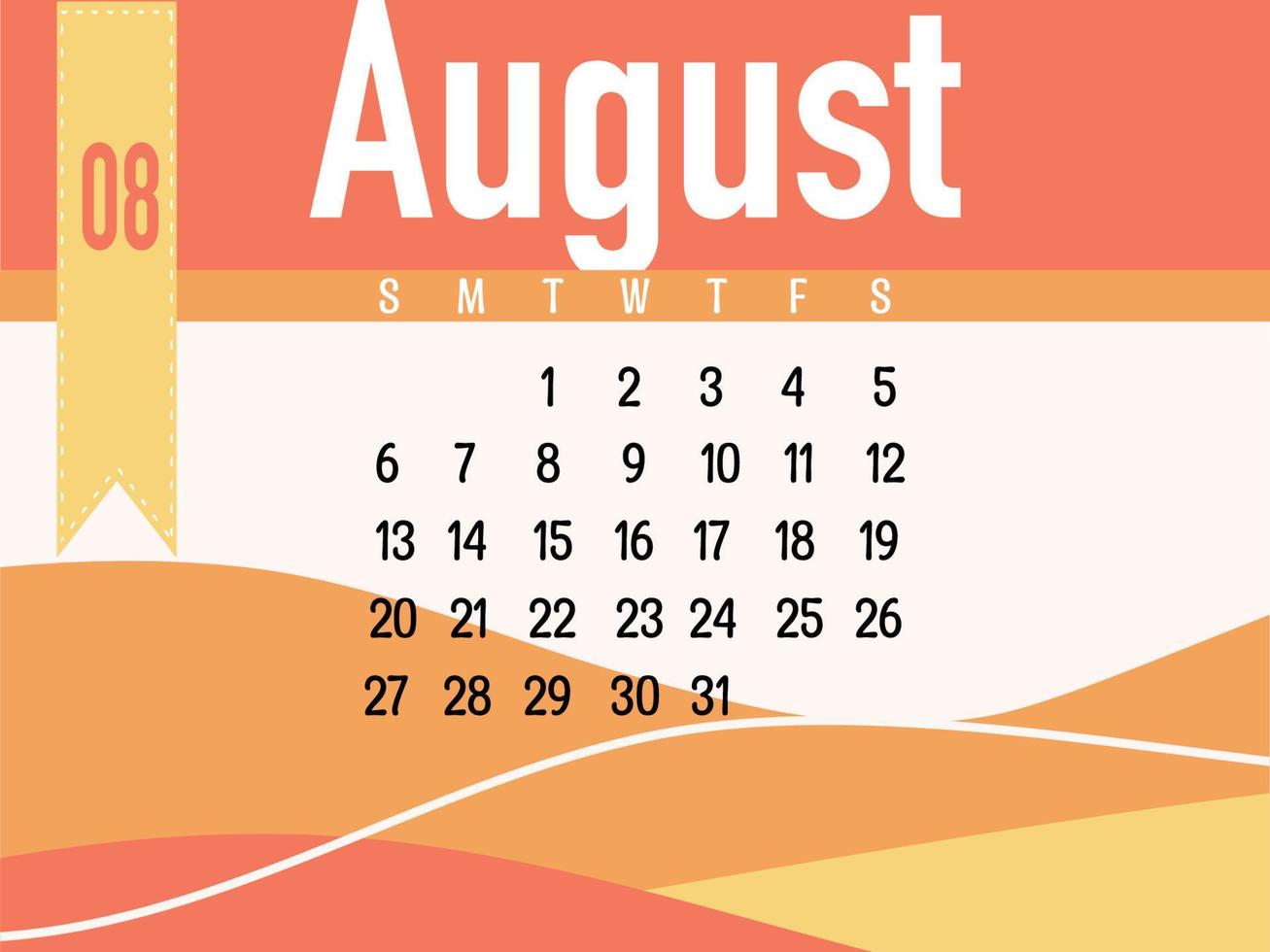 agosto calendario vettore