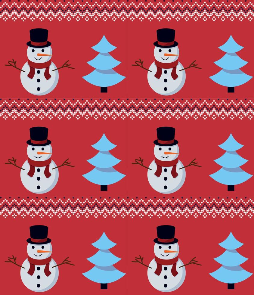 a maglia Natale e nuovo anno modello nel pupazzi di neve. lana maglieria maglione design. sfondo involucro carta tessile Stampa. eps 10 vettore