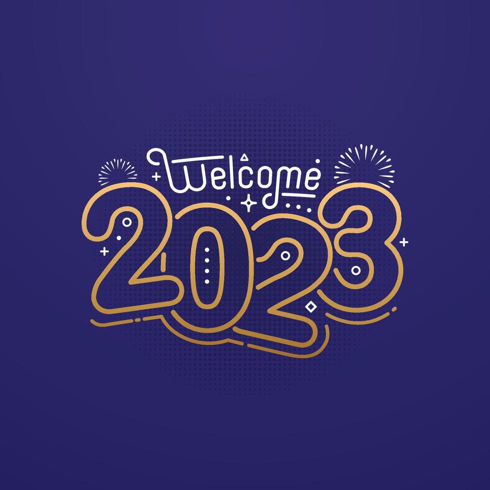 benvenuto 2023 con lettering tipografia stile per saluto carta vettore illustrazione