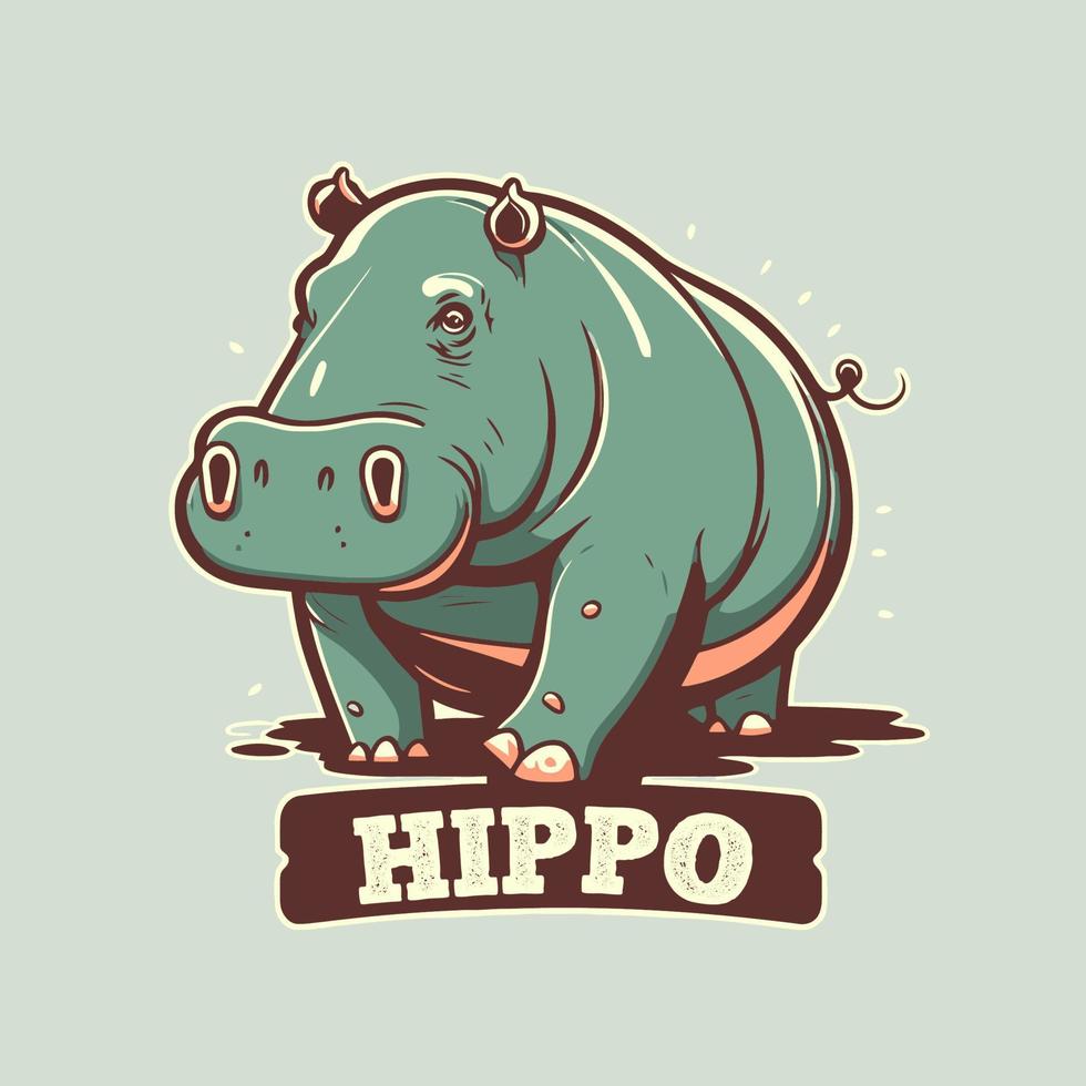 ippopotamo personaggio logo portafortuna selvaggio animale ippopotamo nel vettore cartone animato